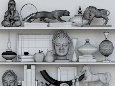 Set-136 shelf with gold and silver statues 3D model