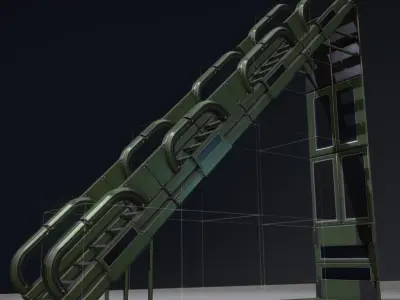Modular Stairs Collection Green Painted Metal Low-poly 3D model