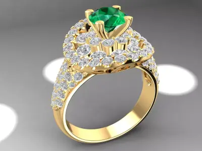 Luxury Halo Emerald Diamond Ring for Women 1092 3D print model