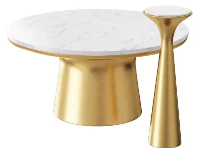 Silhouette Pedestal Drink Table and Marble Coffee Table 3D model