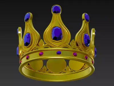 Golden Crown with Emerald Gems 3D model