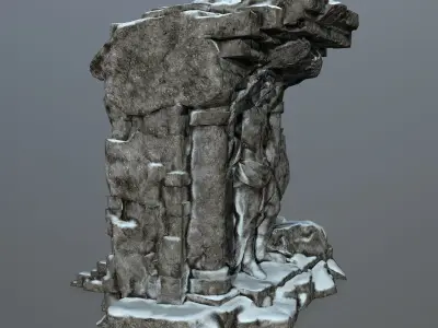 statue 2 stone structure with snow Low-poly 3D model