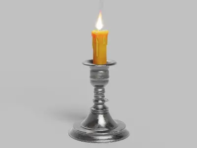 Candle and Candle Holder With Flame 3D model