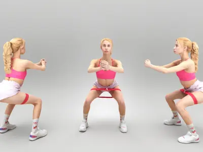 Pretty woman exercising with resistance band 442 Low-poly 3D model