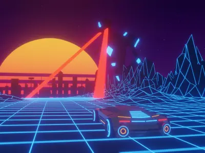 Synthwave Race Towards The 80s - Animated 3D model