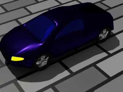 Lowpoly car 3D model on brick road Low-poly 3D model