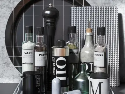 Kitchen set 3 of items on tray 3D model