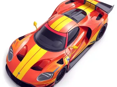 Orange Red Sporty Race Car 3D Model Low-poly 3D model