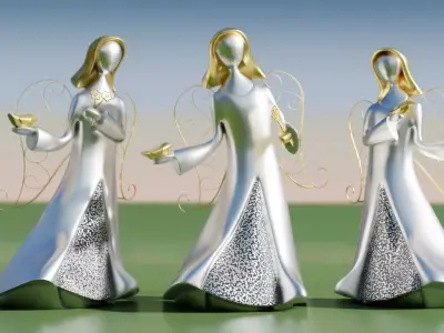 Statues of an Angel in 3 poses 3D model