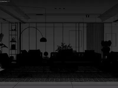 Modern Luxury Living Room with Modular Sofa and Artistic Details 3D model