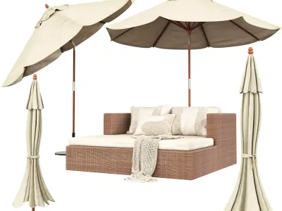 Patio Umbrella and huntington daybed 3D model