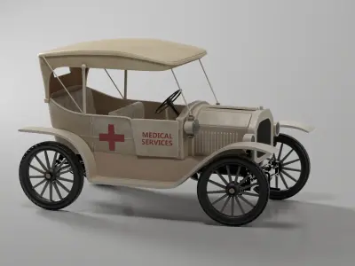 Ford T 1915 Medical Service Vehicle  Low-poly 3D model