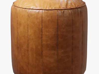 Pouf rond en cuir marron Leather Low-poly 3D model