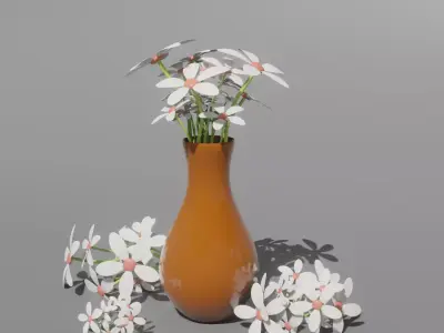 Vase with White Flowers  Free low-poly 3D model