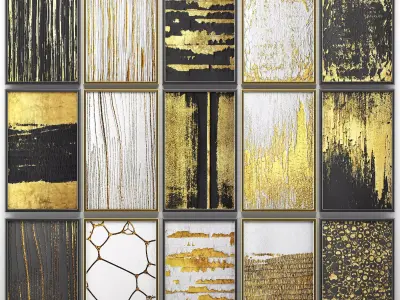 Collection of paintings with gold for walls 6 3D model