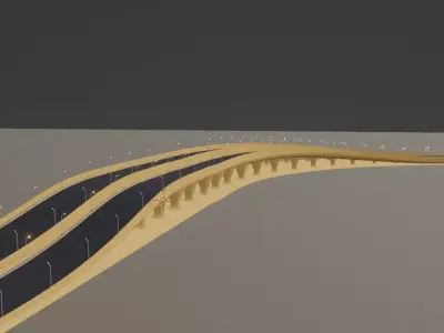 Curved Highway Bridge with Street Lights - Low Poly 3D Model Low-poly 3D model