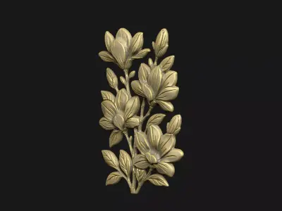 Magnolia cluster flower branch design cnc laser carving wild 3D print model