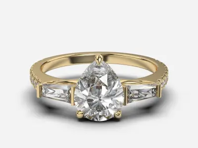  three stone diamond engagement ring  3D print model