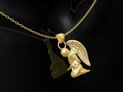 Angel Medallion Statue Sculpture pendant jewelry gold 3D print model