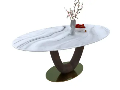 Oval Dining Table and Chair Low-poly 3D model