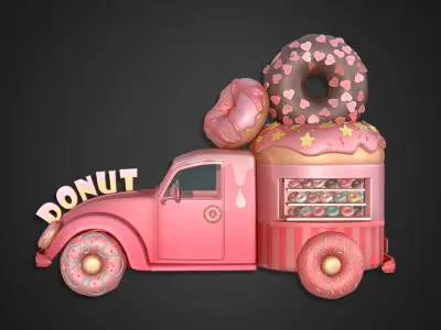 Asset - Cartoons - Food Car -  Car Donut 3D model