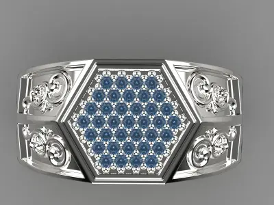 Male graceful ring with gems 3D print model