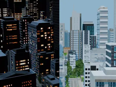 City Downtown Skyscraper Street 07 - DAY and NIGHT  Low-poly 3D model