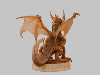 Ancient Wooden Dragon Sculpture 3D Model  Low-poly 3D model