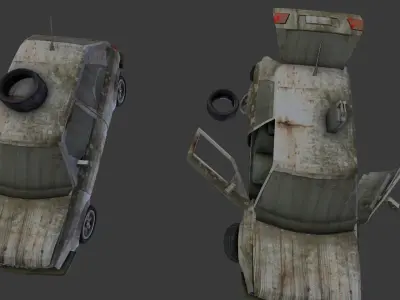 a broken car Post Apocalyptic Car Low-poly 3D model
