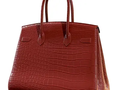 Hermes Birkin Bag Red Crocodile Leather Low-poly 3D model