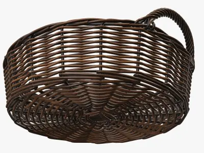 Wicker basket round with handle dark brown 3D model