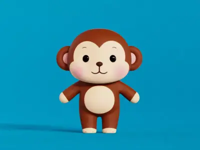 Monkey Cartoon Character Chibi Kawaii Low-poly 3D model