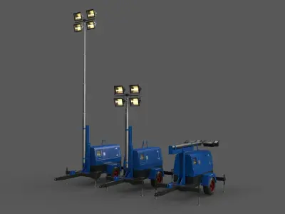 PBR Mobile Light Tower Generator B - Blue  Low-poly 3D model