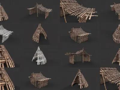Primitive Wood Stick Jungle Shelter Collection