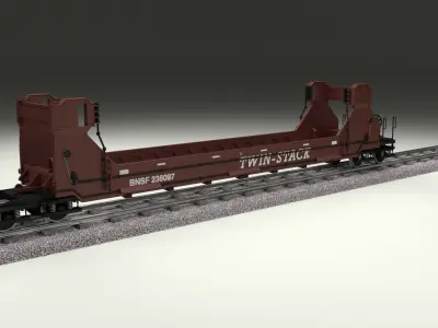 Brown Train Well Car 3D model