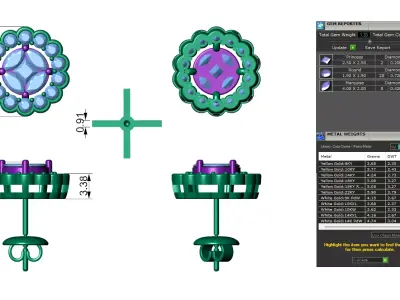 Flower-Inspired Diamond Earrings with Diamond  Cluster  3D print model