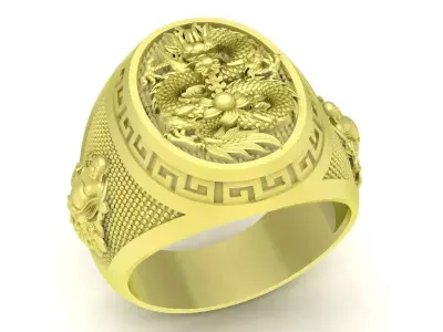 Luxury Asian Dragon Oval Signet Ring for Men 3799 3D print model