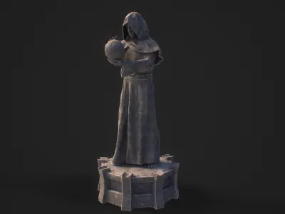 Stylized monk statue PBR gameready Low-poly 3D model