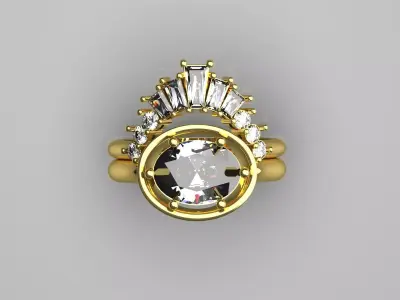 Oval Diamond Engagement STL 3DM ring model wr0014 3D print model