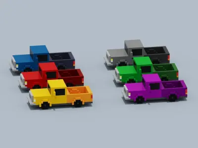 Voxel Pickup Truck Collection Low-poly 3D model