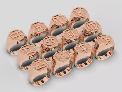 ring twelve symbols of the zodiac Silver Gold  Print 3D print model