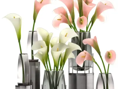 Calla flower bouquet in a Vase 114 3D model