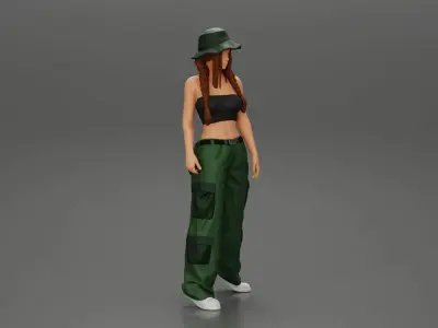 gangster lowrider girl posing in hat with pigtail hairstyle 3D print model