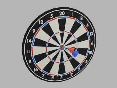DartBoard and Darts Low-poly 3D model