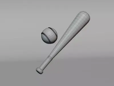 Baseball With Bat Low-poly 3D model
