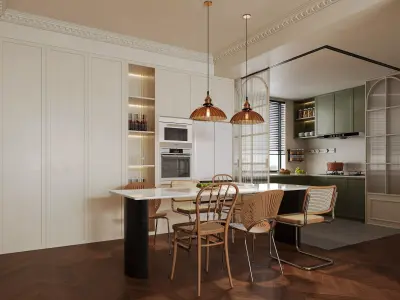 Modern living room dining room interior scenes 390 3D model