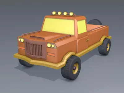 Low Poly Cartoon Safari Truck 3D Low-poly 3D model