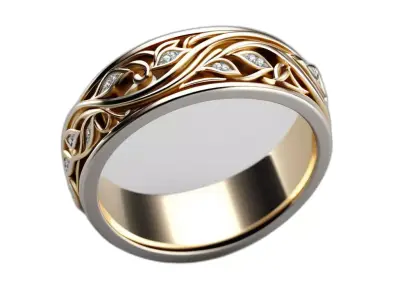 Elegant Gold Diamond Floral Ring Low-poly 3D model