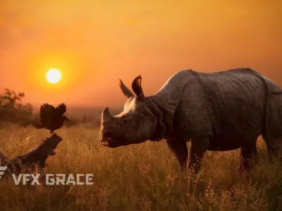 Indian Rhinoceros Animated  VFX Grace 3D model