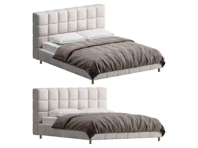 White-velvet-minimalist-bed 3D model